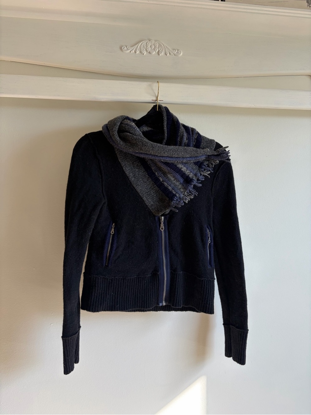 Free People Women’s Wool Zip-Front Sweater Jacket with Scarf